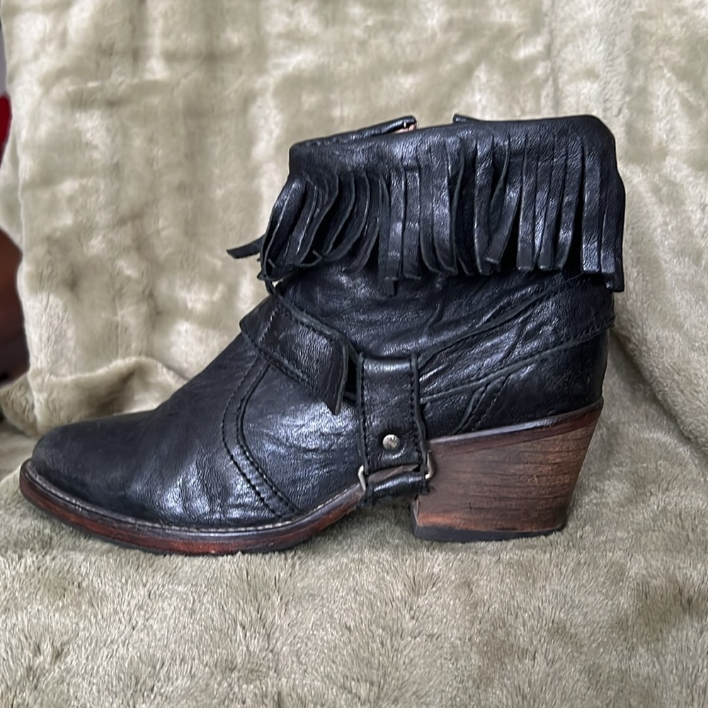 AllSaints Distressed Leather Fringe Boot